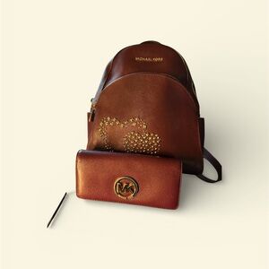 Michael Kors maroon backpack and Wallet Set